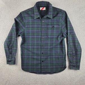 Best Made Co Flannel Shirt Men S/M Blackwatch Plaid Wool Cotton‎ Elbow Patch